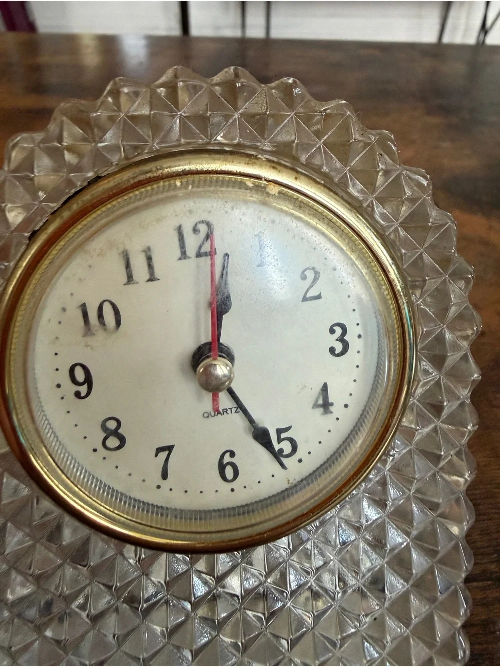 Crystal Table Clock with Gold Trim - Clear vintage